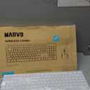 Wireless Keyboard and Mouse Combo, MARVO 2.4G Ergonomic Wireless Computer Keyboard with Phone Tablet Holder, Silent Mouse with 6 Button, Compatible with MacBook, Windows (White)