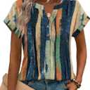 Zeagoo Women Tops Short Sleeve T Shirts V Neck Dressy Casual Work Blouses (Blue)
