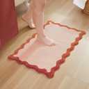 MONDAY MOOSE Bath Mat with Scalloped Wavy Ripple Design, Microfiber Absorbent Non Slip Tufted Rug for Floor, Shower or Kitchen (16x24 inch, Blush)
