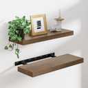 Heimlove Solid Wood Floating Shelves 16 inch, 8 Inch Deep Display Shelves Set of 2, Wall Mounted Floating Shelf with Invisible Brackets for Bathroom Bedroom Kitchen Living Room - American Walnut
