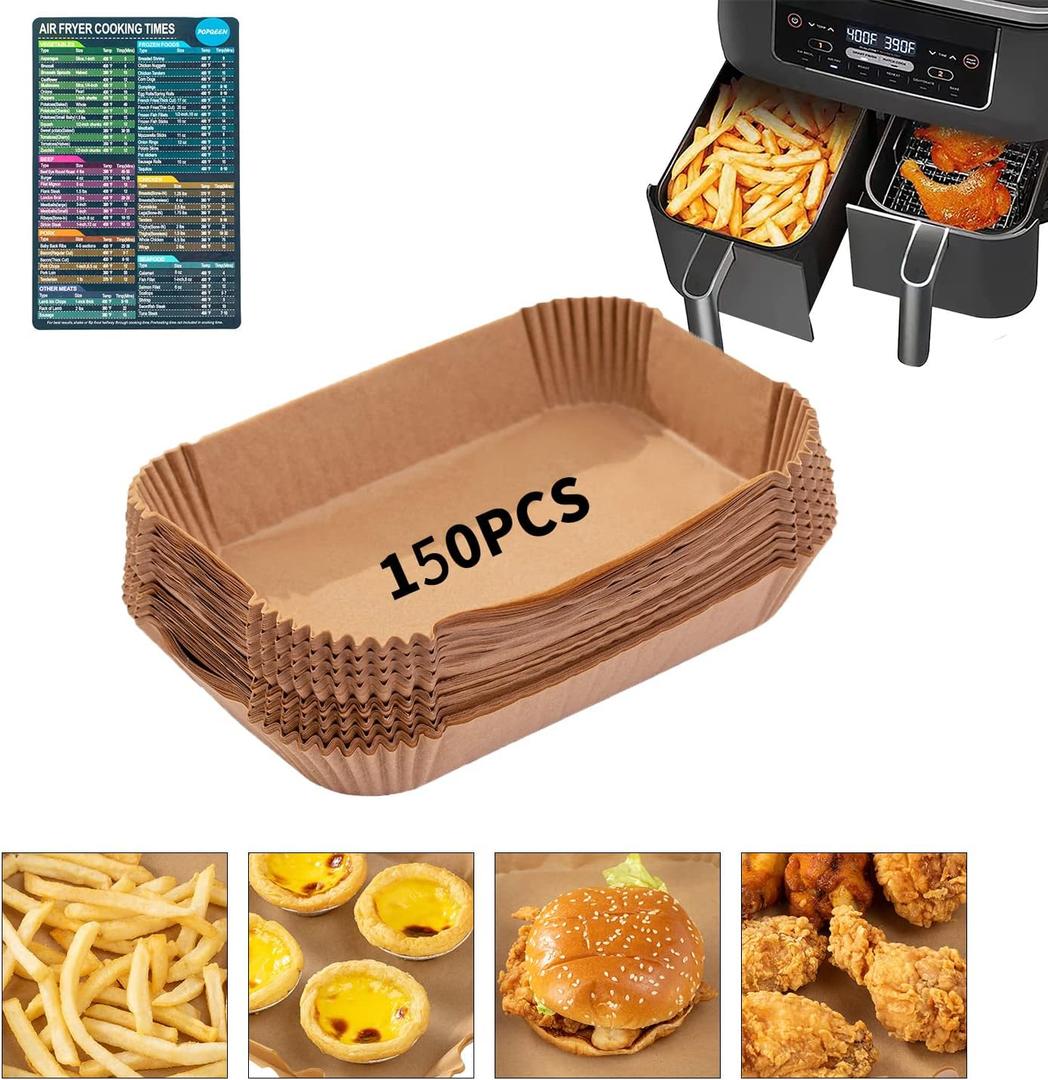 Air Fryer Liners Disposable for Ninja Dual Air Fryer,150PCS Rectangle Air Fryer Accessories,Baking Parchment Paper Liners for Ninja DZ201 /401
