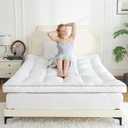 WhatsBedding Memory Foam Mattress Topper Queen Size, with 3D Bubble Mattress Pad Cover, Comfy Quilted 100% Cotton Layer for Back Pain, White,60"x80"