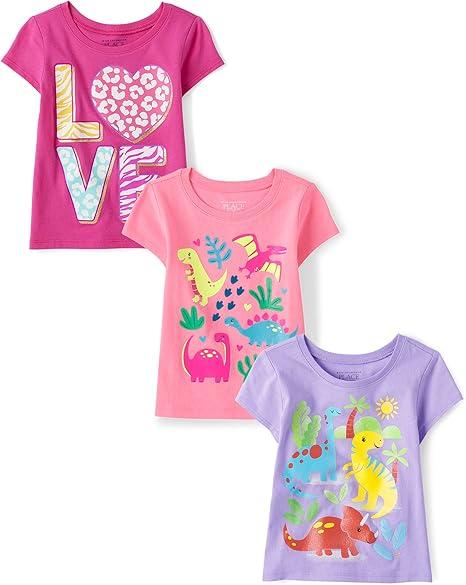 The Children's Place Baby and Toddler Girls' Assorted Everyday Short Sleeve Graphic T-Shirts, Multipack (5T, Flamingos/Pineapple/Hawaiin Girl 3-pack)