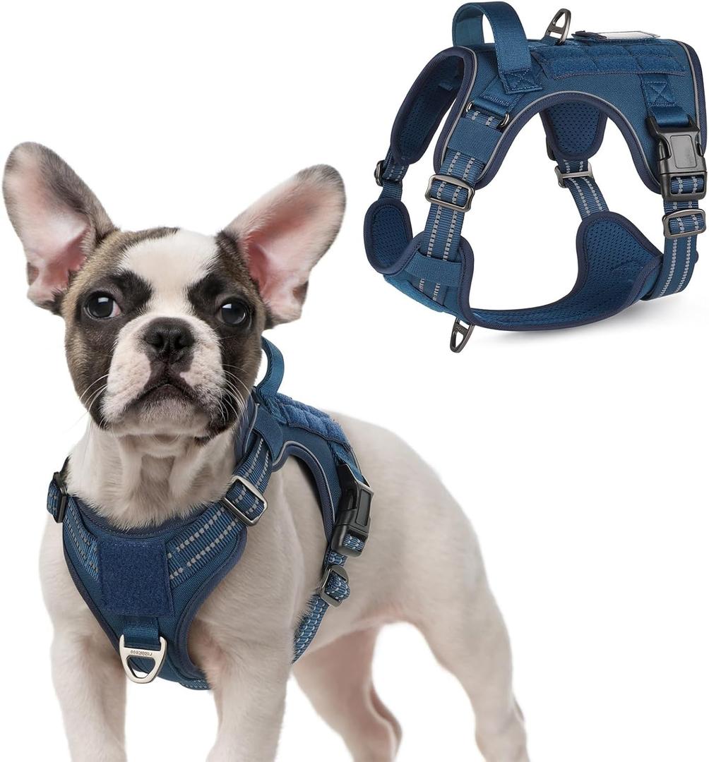 rabbitgoo Tactical Dog Harness for Large Dogs, Military Dog Harness with Handle, No-Pull Service Dog Vest with Molle & Loop Panels, Adjustable Dog Vest Harness for Training Hunting Walking, Blue, XL