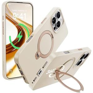 CASEKOO Ivory White Designed for iPhone 16 Pro Case with Spin Magnetic Stand [16FT Military Protection] [Non-Slip Edge] [Fit for MagSafe] Shockproof for iPhone 16 Pro case with Stand 6.3''