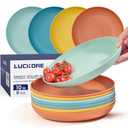 Luckore 10 inch Deep Dinner Plates Set of 7 Wheat Straw Plates, Unbreakable Dinner Dishes Alternative for Plastic Microwave and Dishwasher Safe for Kitchen with 4 Colors Classic Bright