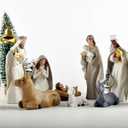 PlentifulHome 10-Piece Christmas Nativity Scene Set  Indoor Resin Manger Figurines, Small Holy Family Display for Tabletop & Holiday Decor (Brown)