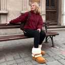 Furry Winter Boots for Women, Block Heels Snow Boot Platform Flurry Fuzzy Winter Booties Buckle Slip-On Comfort Outdoor Walking Shoes (5, Chestnut)