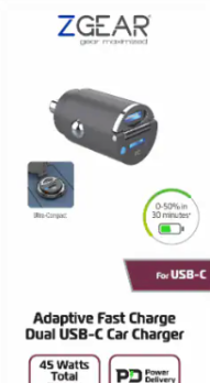ZGEAR 45WATT DUAL USB-C CAR CHARGER