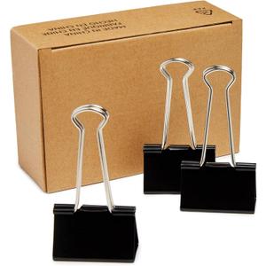 Amazon Basics Sturdy Binder Clips for Office Use, 48 Count (4 Pack of 12), Large, 2 in, Black