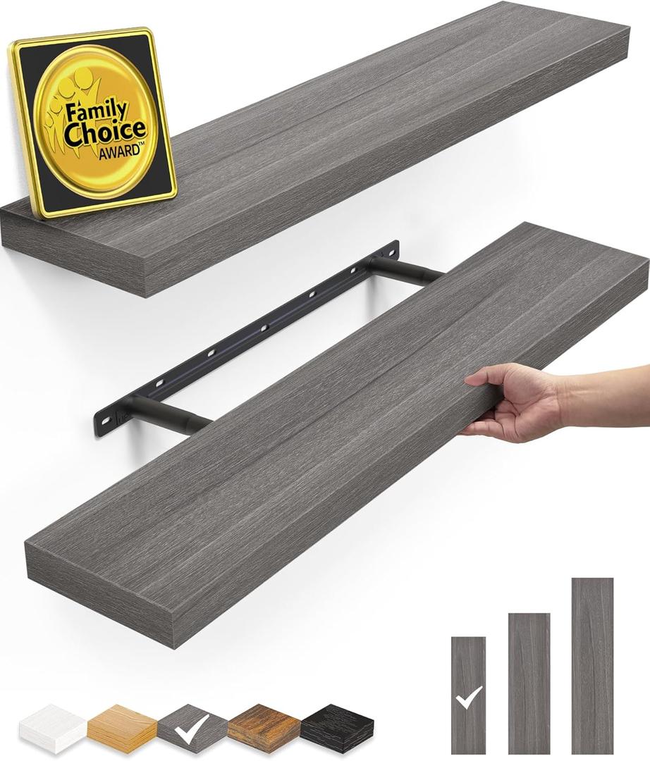 BAYKA Floating Shelves, 22.5 inch Rustic Wood Wall Mounted Shelves for Bathroom, Bedroom, Living Room, Kitchen, Hanging Shelf for Books/Storage/Decor (Grey,Set of 2) (D. Grey - Industrial Edge Style) BAYKA Floating Shelves, 22.5 inch Rustic Wood Wall Mounted Shelves for Bathroom, Bedroom, Living Room, Kitchen, Hanging Shelf for Books/Storage/Decor (Grey,Set of 2) (D. Grey - Industrial Edge Style)