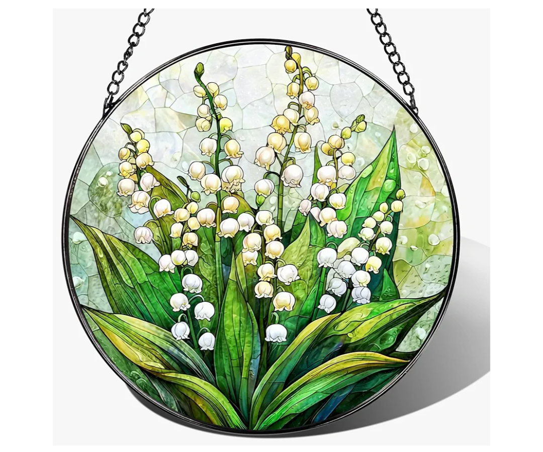 LAOWEIKI 8'' Lily of the Valley Sun Catcher Ornament, Stained Glass Window Hanging, Suncatchers for Windows Hanging Ornaments, Window Decor | Flower Lover Gift, Mother's Day, Christmas, Birthday Gifts
