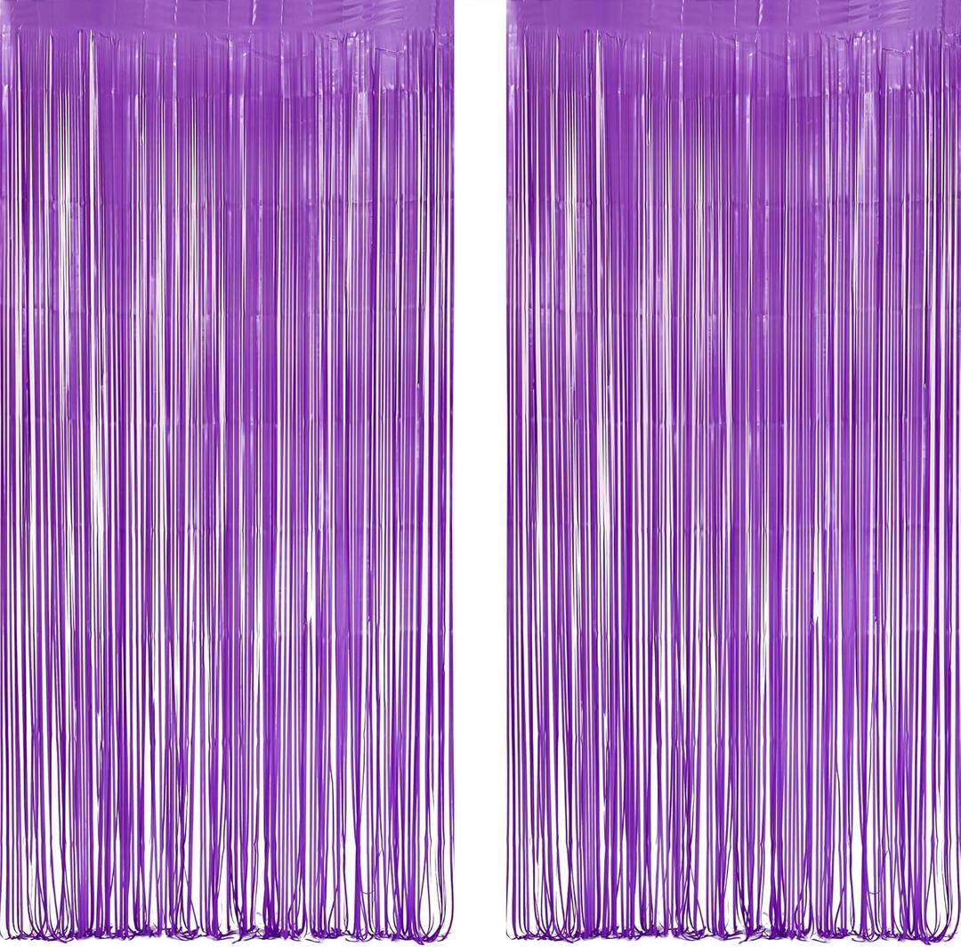 Purple Tinsel Fringe Party Backdrop - GREATRIL Party Streamers for Lavender/Mermaid/Butterfly/Fairy Birthdays Party Decorations - 3.2ft X 8.2ft - 2 Packs