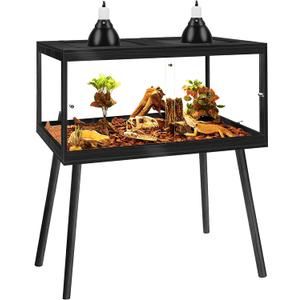 PROLEE Bearded Dragon Tank with Leg Stand 34 Gallons, Wooden Lizard Tank,Reptile Tank with Metal Mesh Roof Door, Acrylic Panel Snake Tank with Lock Design (Black, 32"x16"x16")