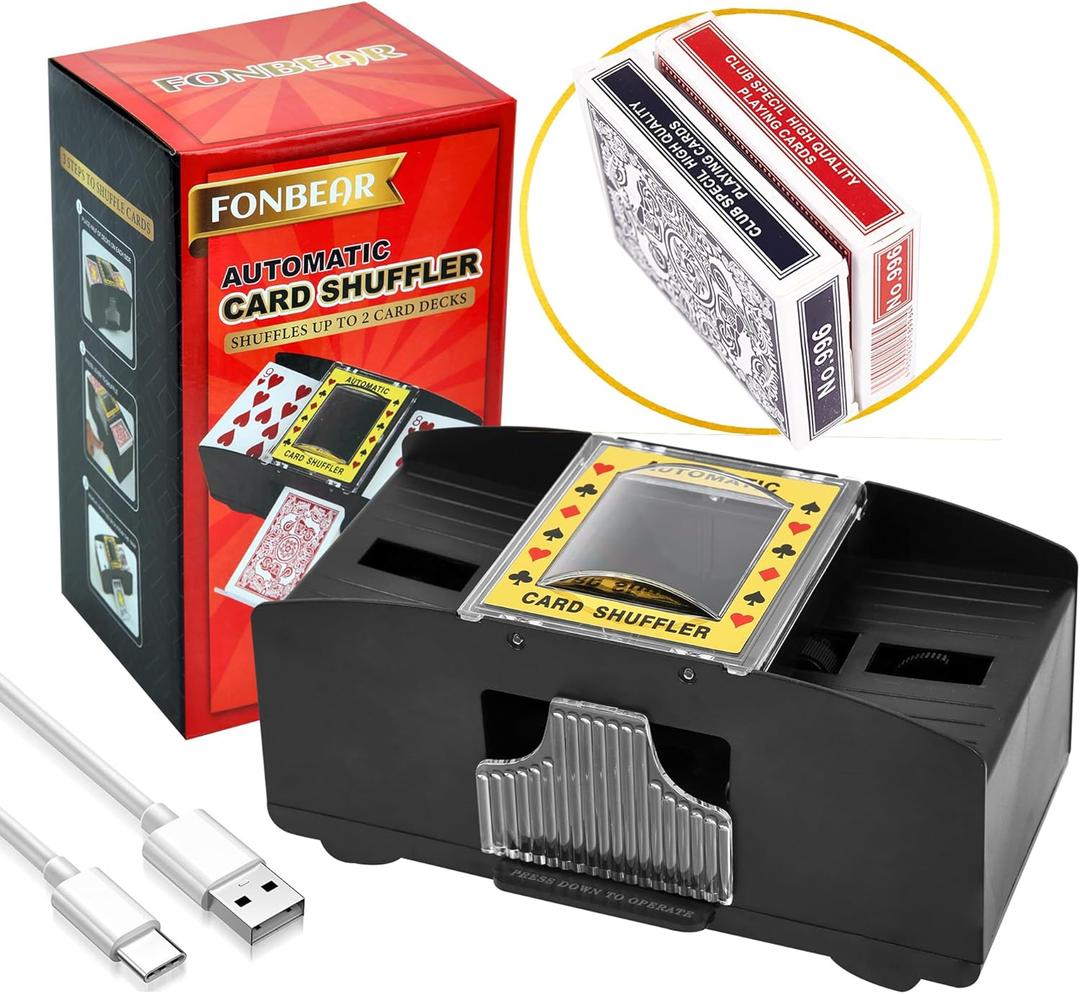 FONBEAR Automatic Card Shufflers 2/6 Deck (Playing Cards Included) - Battery-Operated Electric Shuffler Heavy Duty - Great for Casino, Home & Tournament Use for UNO, Blackjack, Texas Hold'em, Phase 10