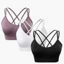 Women's Cross Back Sports Bra Padded Strappy Medium Support Yoga Bra for Workout Fitness 2 Pack, M