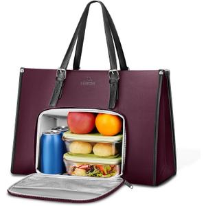 MATEIN Laptop Tote Bag With Lunch Compartment, 15.6 Inch PU Leather Business Briefcase with Leakproof Lunch Cooler Bag, Large Work Laptop Purse Lightweight Teacher Computer Tote Casual Handbag,Purple