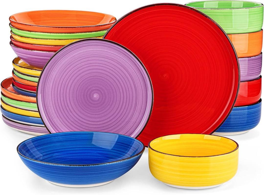 vancasso Bonita Dinnerware Sets 24 Pieces, Stoneware Dishes Set for 6, Dinner Platers with Bowls Set, Dishwasher and Microwave Safe, Multicolor