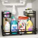 NADAMOO Expandable Under Sink Organizer 2-Tier Black Metal Storage Shelf, Adjustable Under Cabinet Organizer for Kitchen & Bathroom, Space-Saving Rack for Cleaning Supplies & Laundry Essentials