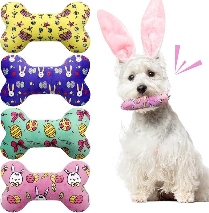 4th of July Squeaky Dog Toys, 4 Pack Dog Plush Bone Toys for 4th of July Gifts, Interactive Fetching Dog Toys Suitable for Small and Medium Dogs