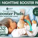 Naturally Nature Overnight Diaper Booster Pads, Stops Overnight Leaking, Diaper Liners for Toddler, Nighttime Diapers Size 5, Adhesive Pad for Girls, Boys, 32 ct.