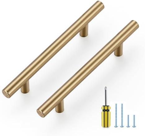 Ravinte 30 Pack Kitchen Cabinet Handles Champagne Bronze 4 Inch Hole Center Stainless Steel Pulls for Dresser Drawer Cupboard Handles with Screwdriver, 6-3/8 Inch Length