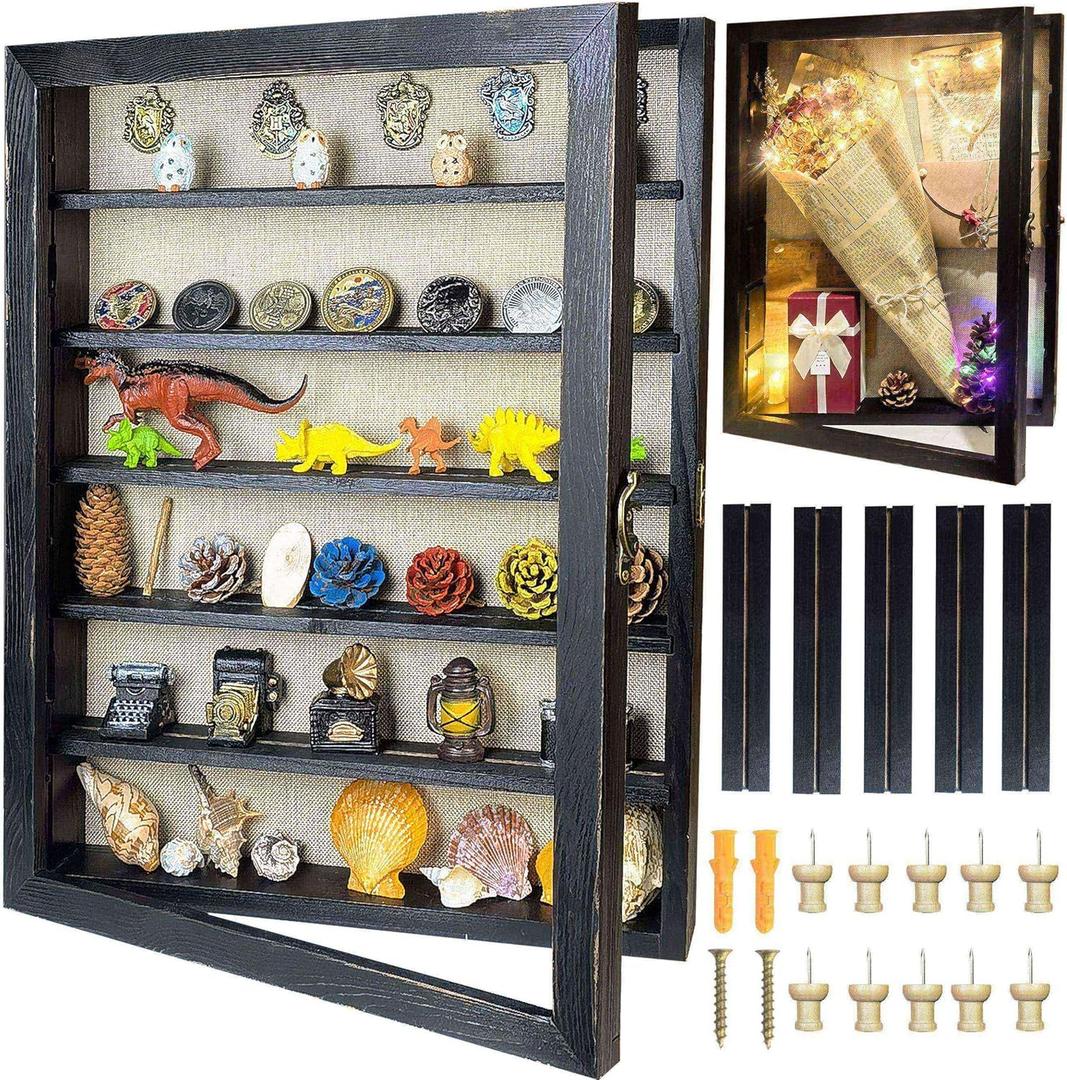 Black Shadow Box Frame 16x20 Shadow Box with Shelves 2.6" Interior Depth Memorial Shadow Box Display Case with Linen Back for Handicrafts,Picture Frames,Medals,Coins,Pins Collection and More