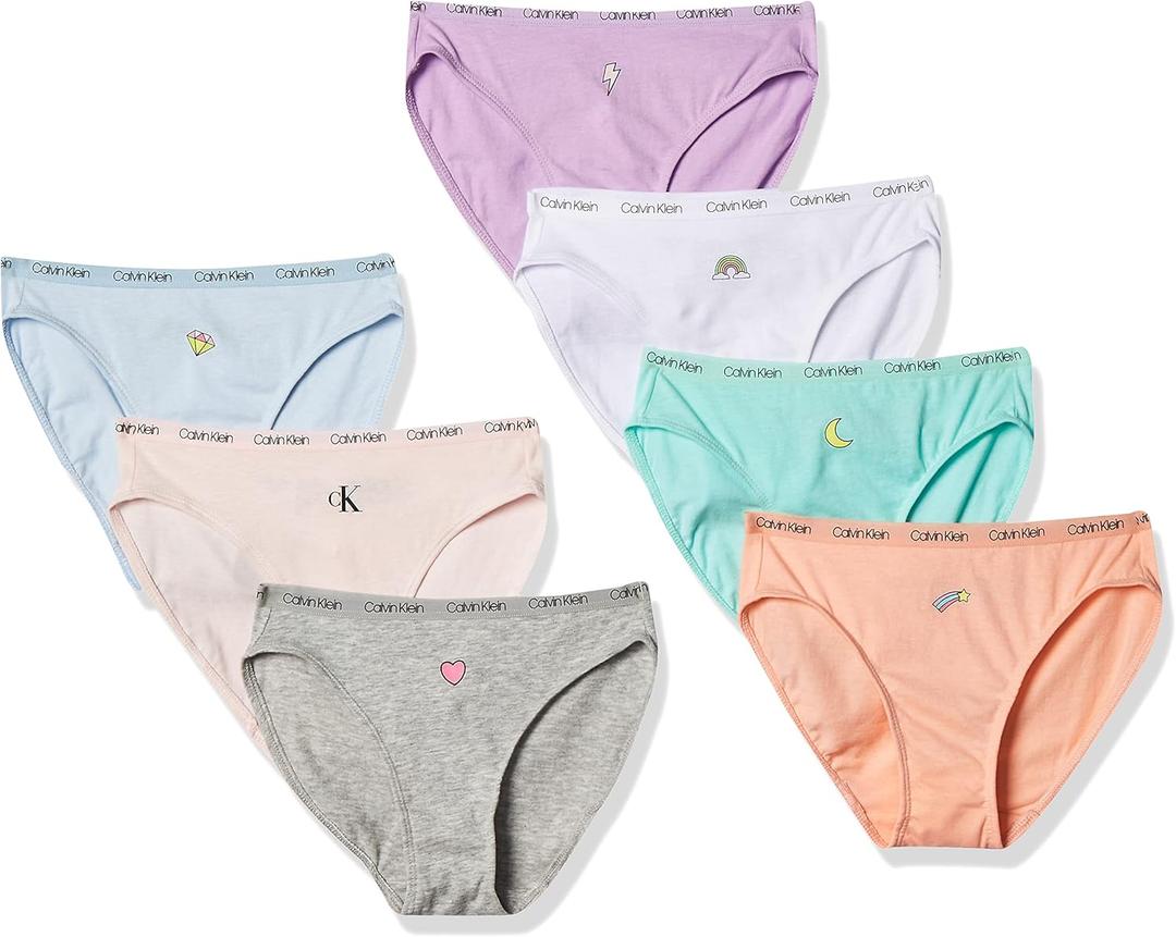 Calvin Klein girls Cotton Bikini Underwear 7-pack (Large, Fun Icons)