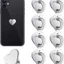 Moxweyeni 8 Pcs Cell Phone Finger Ring Adhesive Metal Phone Finger Grip Loop Stand Heart Grip Holder Charm Hook for DIY Hanging Supplies(Silver)