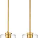 2-Pack Pendant Lights Kitchen Island, 8" Brushed Gold Hanging Lights Fixtures with Clear Glass Shade, Modern Kitchen Pendant Lighting Over Island for Dining Room, AD-22004-1P2L-GD-C, 7.8"