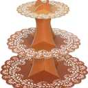 Mexican Cielito Lindo Party Decoration, 3 Tier Terracotta Cupcake Stand, Cardboard Dessert Tower Holder Display for Wedding Cinco De Mayo Baby Shower Birthday Fiesta (Talavera, Light Brown)