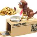Hungry Dog Piggy Bank, Cute Dogs Steals Coins Like Magic Coin Munching Toy Money Box Birthday Gift for Kids (Brown)