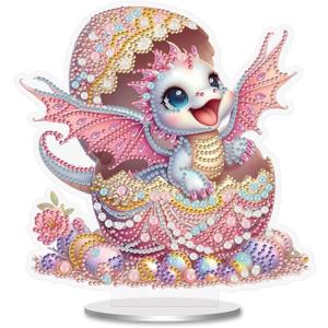 Cute Pink Dragon Diamond Painting Desktop Ornament Kit, 5D DIY Acrylic Crystal Special Shaped Tabletop Kawaii Diamond Art Home Decor for Adult (ZS11)