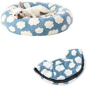 Lesure Donut Small Dog Bed with Replacement Cover 23*23*8 Inch, Blue