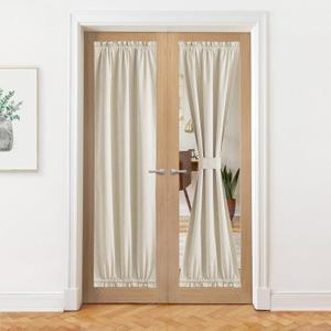 NICETOWN 100% Blackout Linen Curtain for French Front Door Thermal Insulated Door Curtain Panel with Tieback for Patio Glass, Linen Sheer Drapes for Living Room, W25 x L72, 1 PC, Natural Beige