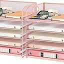 Lavatino Desk Paper Organizer with Handle, 2 Pack 5-Tier Pink Mesh Desk File Folder Holder Letter Tray Sorter Organizer for Office, Home or School