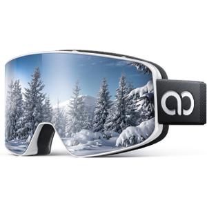 Lamicall Ski Goggles with 3X Anti-Fog - 100% UV Protection, OTG, Gifts for Skiing, Snowboard, Snowmobile, Men, Women (White Frame - Silver Lens)