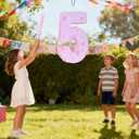 Pink Number 5 Piata with Pinata Stick & Blindfold for Kids Girls Boys 5th Birthday Party Decorations Carnival Games with Hair Claw Clip Gift (Number 5)