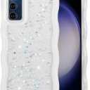 QLTYPRI for Samsung Galaxy S20 FE Case, Cute Curly Wave Frame Case with Shiny Star Glitter, Clear Bling Soft Silicone TPU Bumper Phone Case Shockproof Protective Cover for Girls Women - White
