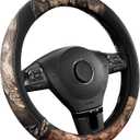 Mossy Oak Full Camo Steering Wheel Cover - Made from Premium Leather, Universal Fit for 14 1/2 to 15 inches - Official Licensed Product - Black Color