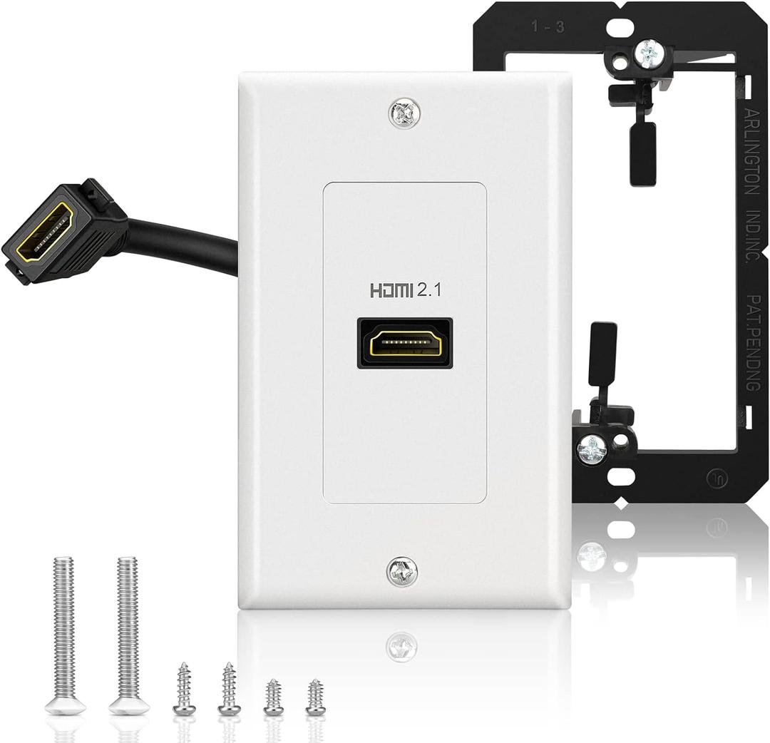 HDMI 2.1 Wall Plate, ELECTOP 8K HDMI Wall Outlet Pass Through with Low Voltage Metal Mounting Bracket, Supports 8K@60Hz and 4K@120Hz, 3D, HDR, 48 Gbps HDMI Box, Fits Home Theater Systems