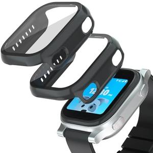 sylacor Compatible with AT&T amiGO Jr Watch Screen Protector, 1 Pack Hard PC and Tempered Glass Case Cover for amiGo Kids Smartwatch Accessories, Anti-Scratch and Touch Sensitive (Black+Black)