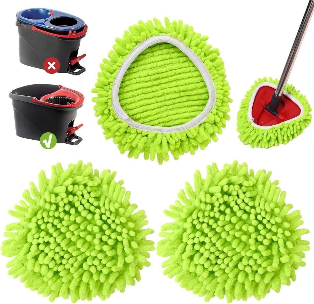 3 Pack Chenille Mop Head Replacements: Compatible with Ocedar Easywring 1 Tank System - Microfiber Spin Mop Refill Accessories - Reusable for Floor Cleaning Green