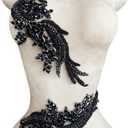 1 Pair Handmade Beaded Crystal Patches Bodice Lace DIY Applique Patches Accessory for Dress Clothes 35X12cm (Black)