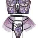 HHX Women Lingerie Sexy Teddy One-Piece Lace Babydoll Fishnet BabyDoll Bodysuit Nightie (S, Purple)
