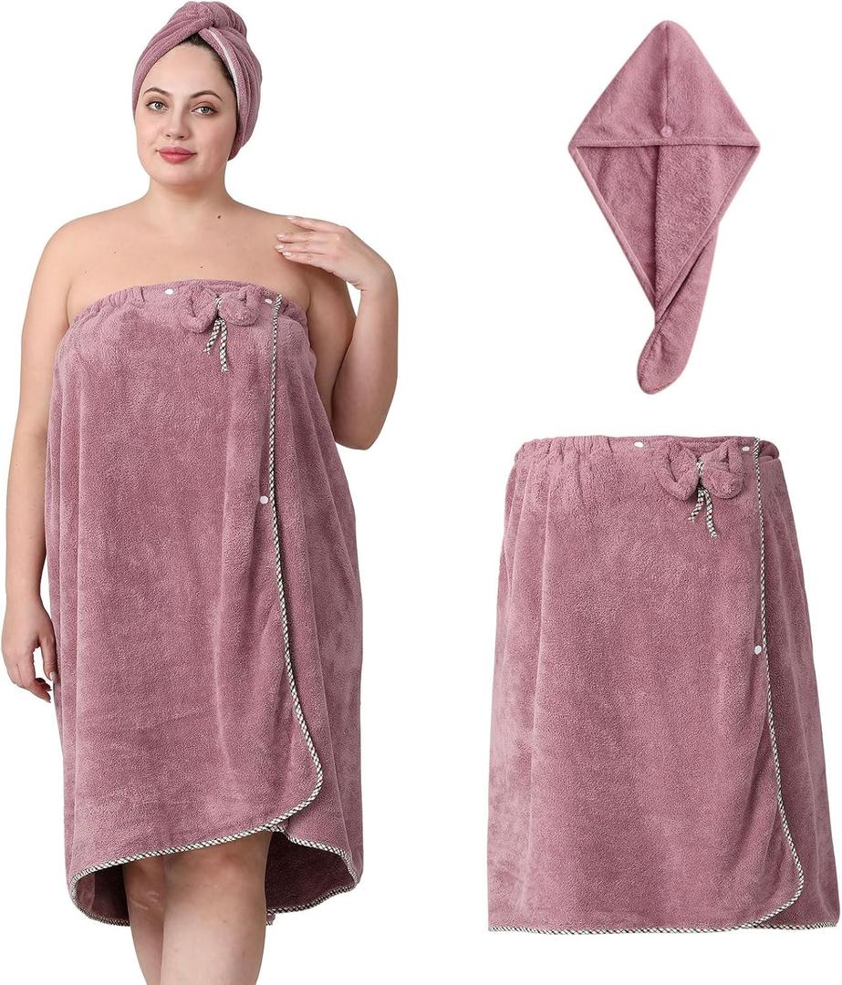 OneDream Plus Size Towel Wrap for Women, Adjustable Towel Wrap Women with Hair Towel (XXL-XXXXL), Bath Towel Dress After Shower, Large Spa Towels for Body Purple