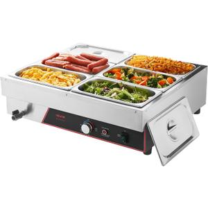 VEVOR Commercial Food Warmer, 1500W Electric Stainless Steel Steam Food Warming with Lid, 6-Pan Fast Heating Countertop Buffet Bain Marie with Power Cord, for Catering, Restaurant, Party & Buffets
