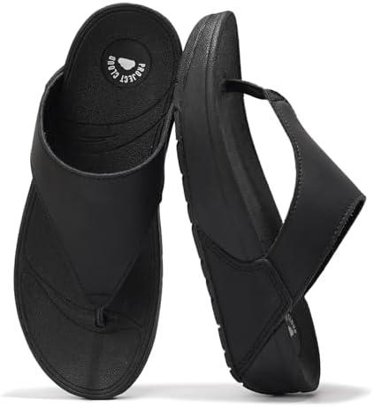Project Cloud Womens Thong Comfortable Memory Foam Platform Sandals & Flip flops Non Slip Footwear, Leather Sandals for Women 2025 (Arlee) Size 6