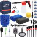 AUTODECO 33Pcs Car Wash Detailing Kit Cleaning Kits with Foam Sprayer Brush Large Wash Mitt Towels Complete Interior Exterior Car Washing Supply Set Blue