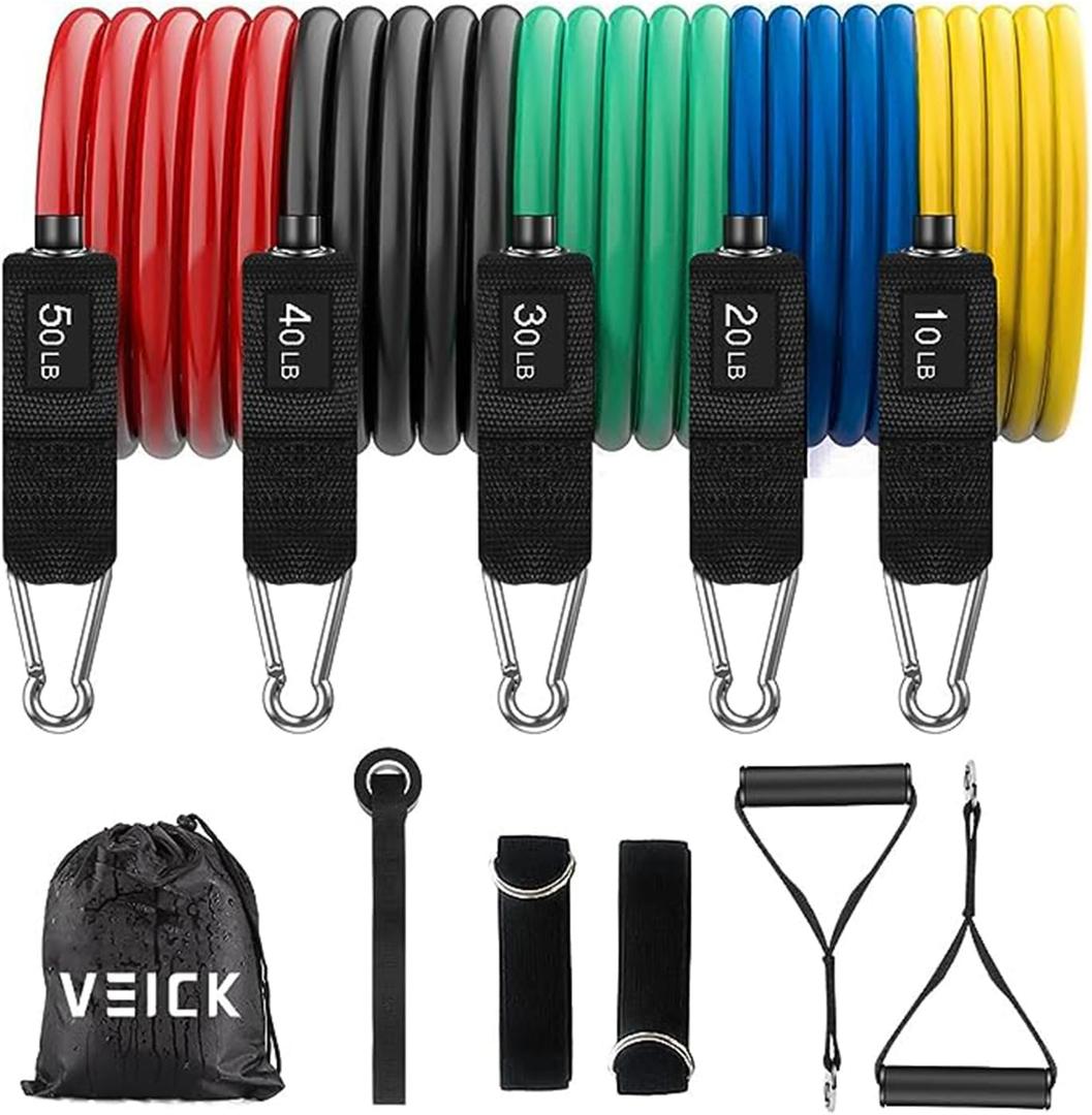 VEICK Resistance Bands, Exercise Bands, Workout Bands, Resistance Bands for Working Out with Handles for Men and Women, Exercising Bands for Fitness Weights Work Out at Home (Colorful) 10-150LBS